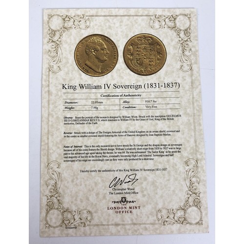 804 - A William IV sovereign, 1832, with London Mint Office certificate, boxed