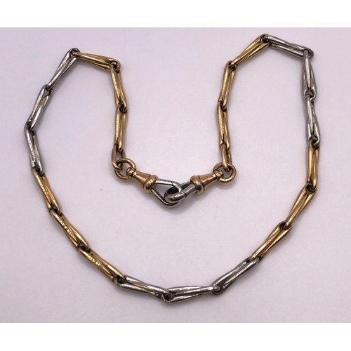 540 - A yellow and silver coloured metal chain testing as high carat gold, 43.7g all in