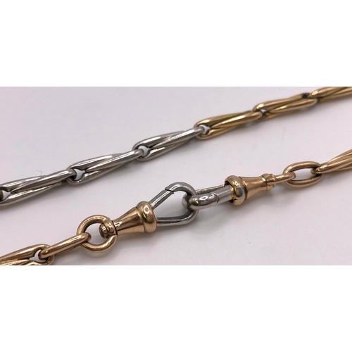 540 - A yellow and silver coloured metal chain testing as high carat gold, 43.7g all in