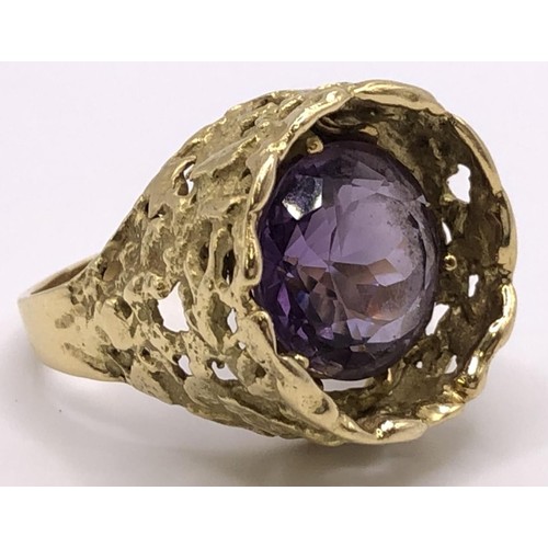 549 - ***Regretfully withdrawn*** An 18ct gold and amethyst abstract ring, by John Donald, ring size Q, am... 