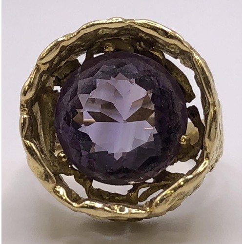 549 - ***Regretfully withdrawn*** An 18ct gold and amethyst abstract ring, by John Donald, ring size Q, am... 