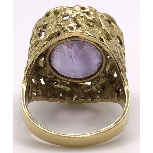 549 - ***Regretfully withdrawn*** An 18ct gold and amethyst abstract ring, by John Donald, ring size Q, am... 