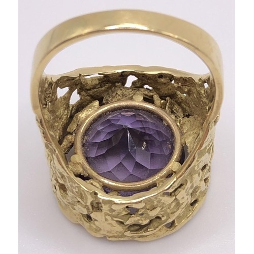 549 - ***Regretfully withdrawn*** An 18ct gold and amethyst abstract ring, by John Donald, ring size Q, am... 