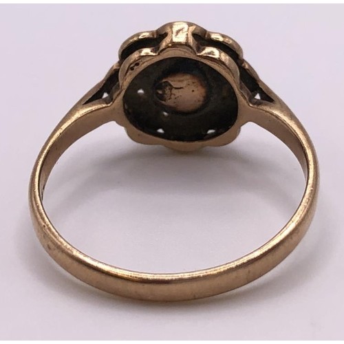 552 - A white and blue stone ring, ring size P, and a 9ct gold ring, lacking stone, ring size Q (2)