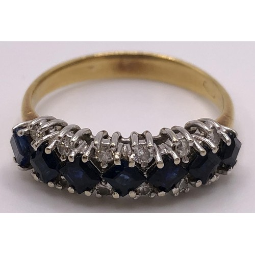 552 - A white and blue stone ring, ring size P, and a 9ct gold ring, lacking stone, ring size Q (2)