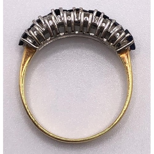 552 - A white and blue stone ring, ring size P, and a 9ct gold ring, lacking stone, ring size Q (2)