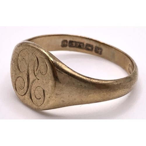 577 - A 9ct gold signet ring, ring size M, 2.7 g