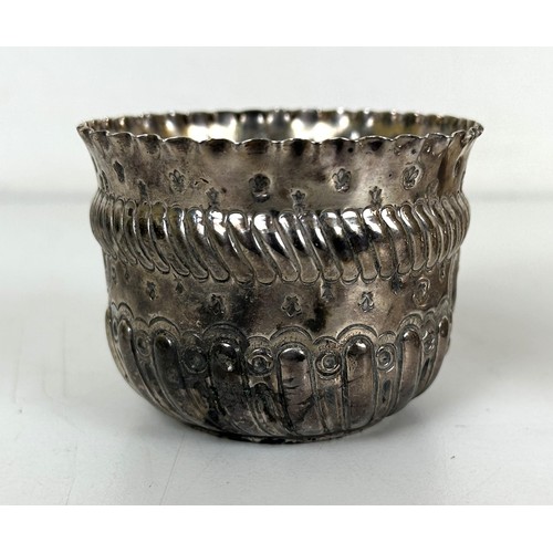 356 - A 17th century style silver bowl, initialed, London 1889, 2.9 ozt, and a silver mounted bottle coast... 