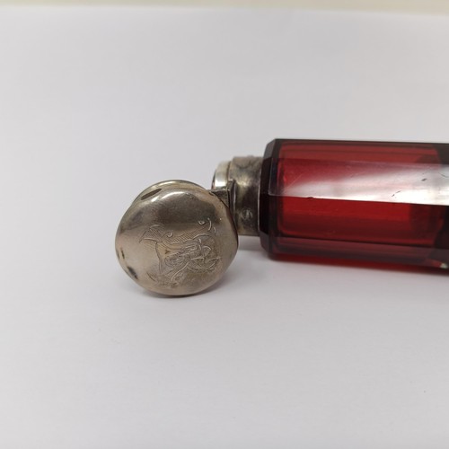 295 - A Victorian ruby glass double ended scent bottle, cased, a silver Old English pattern tablespoon, an... 