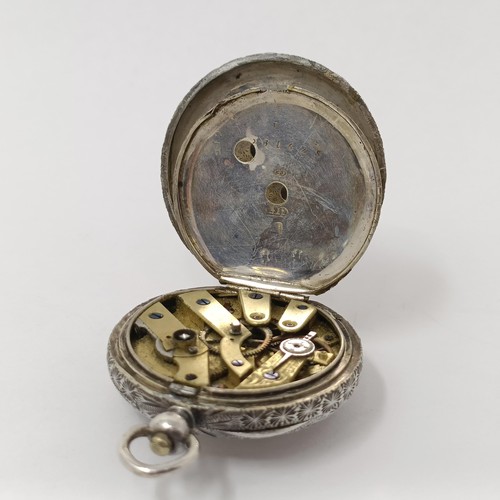 315 - A silver perfume bottle, a miniature hand mirror, and a ladies open face pocket watch (3)