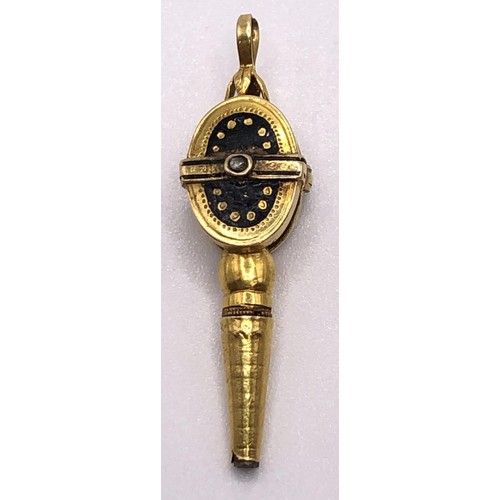 741 - A yellow metal, diamond and enamel watch key