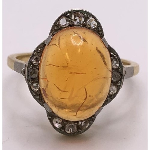 755 - An Art Deco 18ct gold and fire opal ring, ring size N