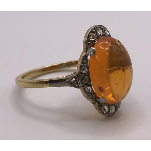 755 - An Art Deco 18ct gold and fire opal ring, ring size N