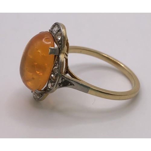 755 - An Art Deco 18ct gold and fire opal ring, ring size N