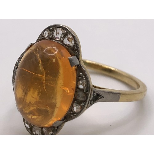 755 - An Art Deco 18ct gold and fire opal ring, ring size N