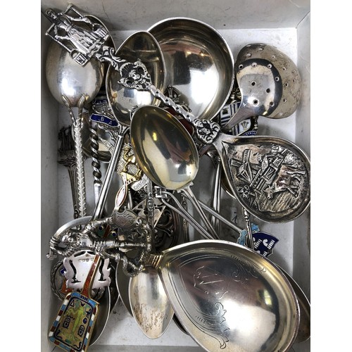 85 - Assorted silver coloured metal and other travel/commemorative spoons, some with enamel decoration