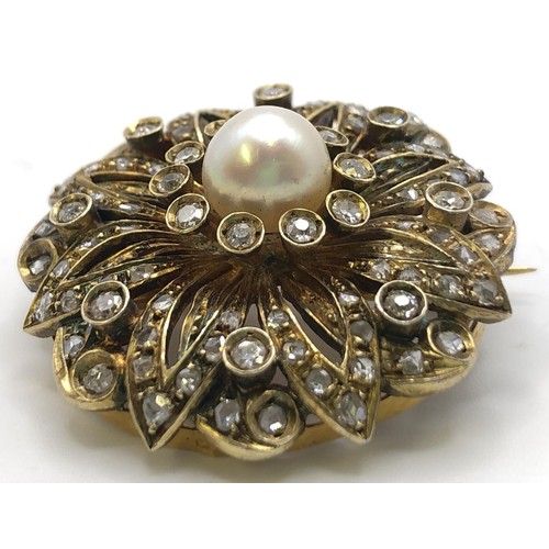 754 - A pearl and diamond brooch