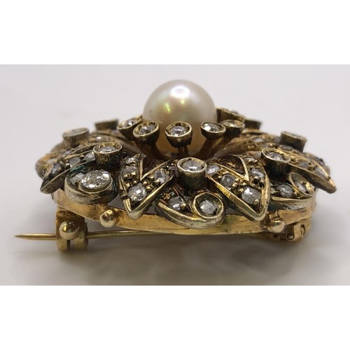 754 - A pearl and diamond brooch