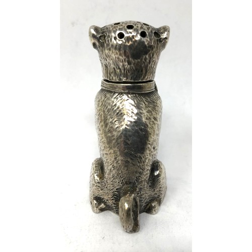 118 - A sterling silver pepperette, in the form of a Pug type dog, 1.5 ozt, 5 cm high