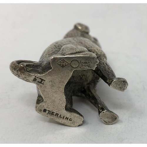 118 - A sterling silver pepperette, in the form of a Pug type dog, 1.5 ozt, 5 cm high