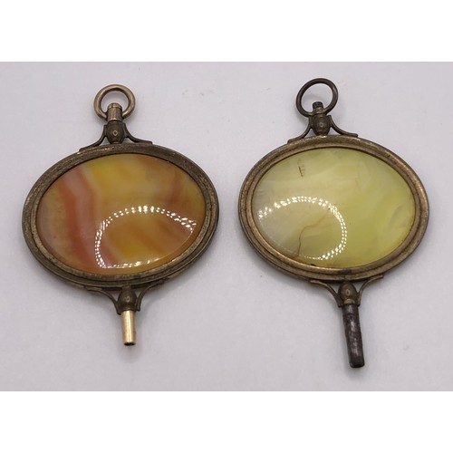 756A - Two 19th century agate mounted watch keys