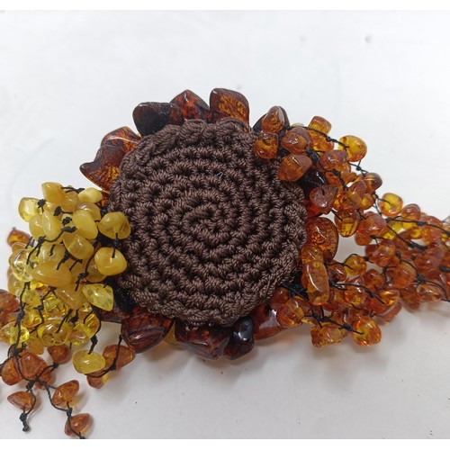 727 - Assorted amber coloured bead necklaces (box)