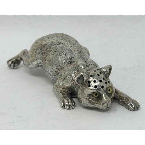 128 - A rare Victorian silver pepperette, in the form of a crawling cat, Alexander Crighton, London 1881, ... 