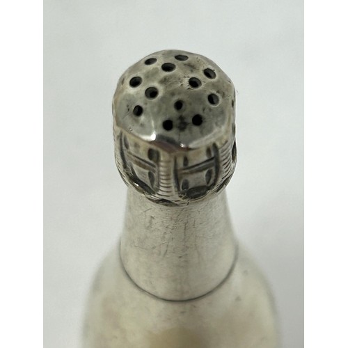 129 - A French silver coloured metal pepperette, in the form of a bottle of wine, Bordeaux 1901, duty mark... 