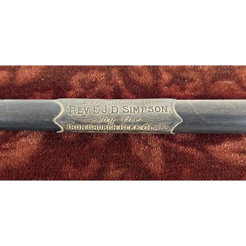 427 - A 19th century conductor's baton, with silver coloured metal mounts, engraved Presented To Rev E J D... 