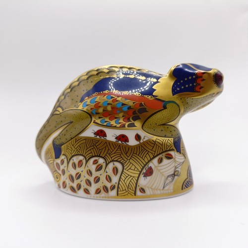 1027 - A Royal Crown Derby paperweight, in the form of a chameleon, another in the form of a penguin, and a... 