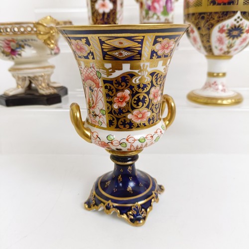 1036 - A Crown Derby Imari pattern twin handled vase, 24 cm high, a chalice, 12.5 cm high, a vase, 17 cm hi... 