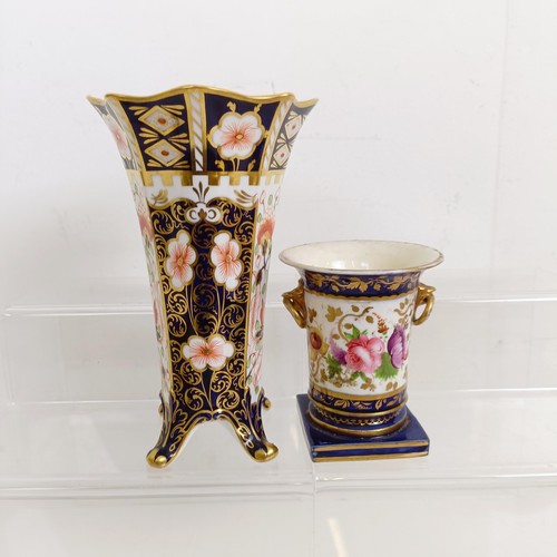 1036 - A Crown Derby Imari pattern twin handled vase, 24 cm high, a chalice, 12.5 cm high, a vase, 17 cm hi... 