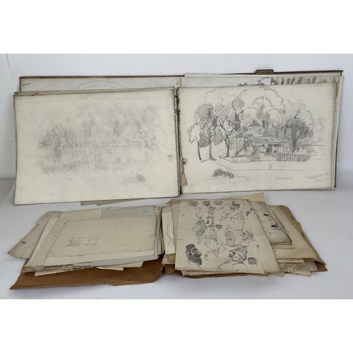 1064 - Assorted early 20th century sketches, and a sketch book (box)