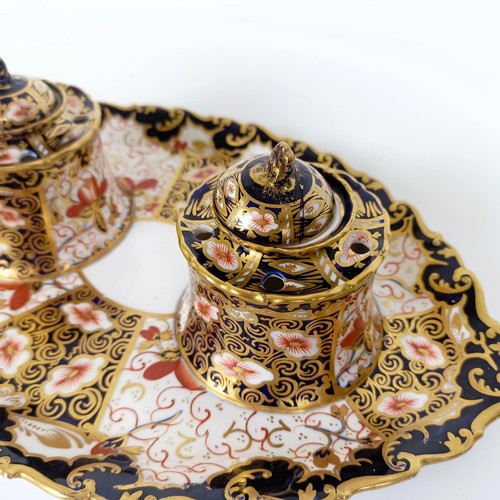 1022 - A Royal Crown Derby Imari pattern fixed double inkwell