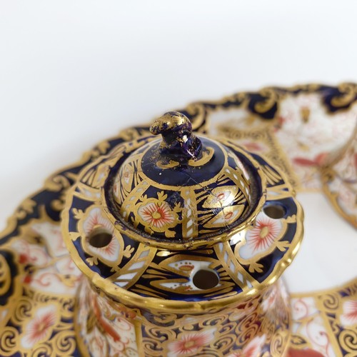 1022 - A Royal Crown Derby Imari pattern fixed double inkwell