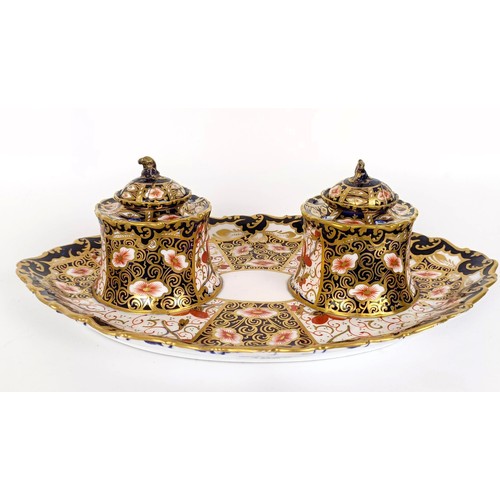 1022 - A Royal Crown Derby Imari pattern fixed double inkwell