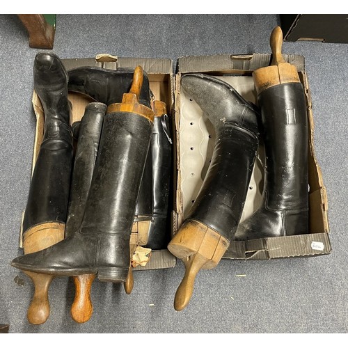 1106 - A pair of riding boots, with wooden trees, retail label for G Legg & Son, other riding boots and... 