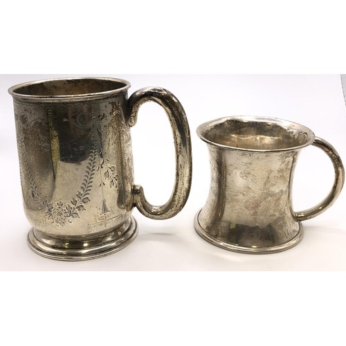 439 - A George V silver mug, Birmingham 1922, and another mug, 7 ozt (2)