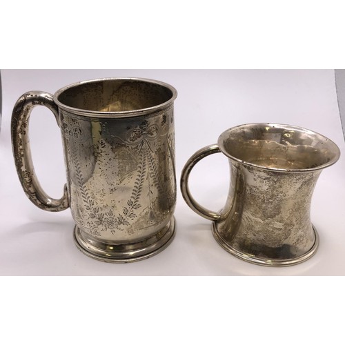 439 - A George V silver mug, Birmingham 1922, and another mug, 7 ozt (2)