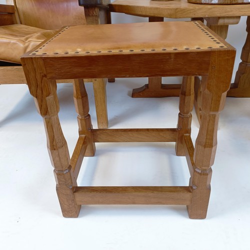 1212 - Robert Mouseman Thompson of Kilburn, a stool, with a studded leather seat, 32 cm deep, 45 cm high, 4... 