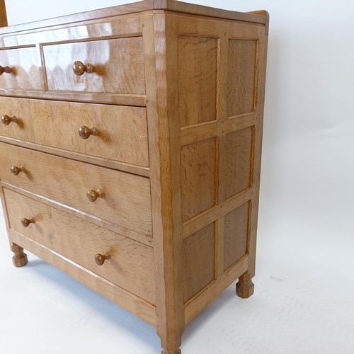 1222 - Robert Mouseman Thompson of Kilburn, a chest of two short and three long drawers, 50 cm deep, 93 cm ... 