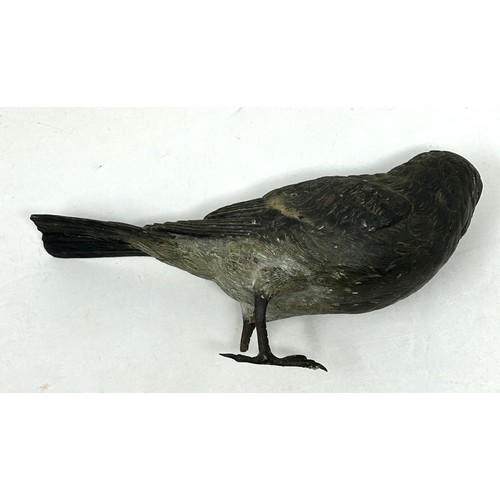 1135 - A cold painted bronze figure of a bird, lacking a foot, 15 cm wide