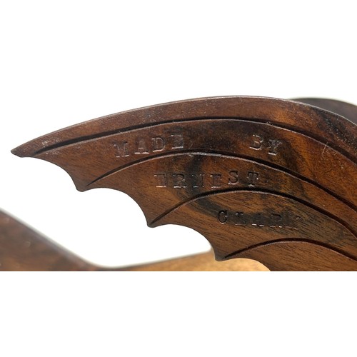 1144 - A Pitcairn Island carved wood flying fish, 'Souvenir from Pitcairn Island' and 'Made by Ernest Clark... 