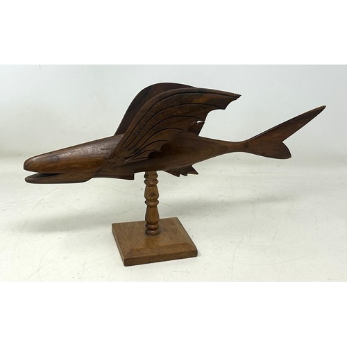 1144 - A Pitcairn Island carved wood flying fish, 'Souvenir from Pitcairn Island' and 'Made by Ernest Clark... 