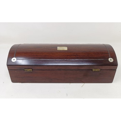 1129 - Assorted fountain and other pens, in a Victorian rosewood glove box, 24 cm wide