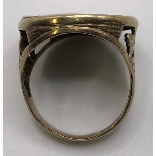 818 - A 9ct gold, and half sovereign signet ring, 1982