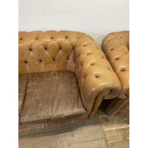 1276 - A pair of Chesterfield type brown leather sofas, 170 cm wide