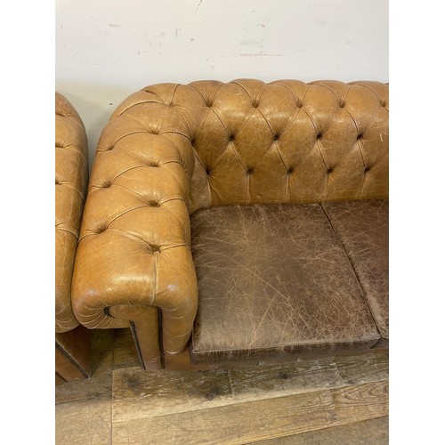 1276 - A pair of Chesterfield type brown leather sofas, 170 cm wide