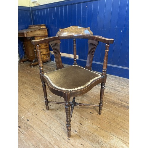 1296 - A Victorian walnut Davenport, 55 cm wide, and a corner chair (2)