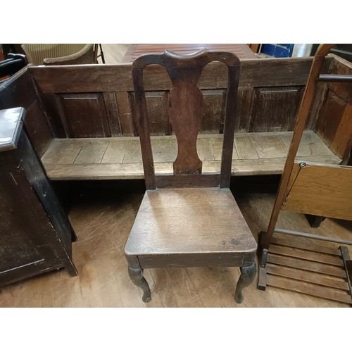 1326 - A pew, 150 cm wide, an oak cupboard, a single chair, two folding chairs, a clothes rail, a small tab... 